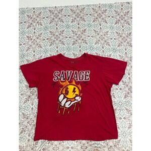 Brooklyn Vertical Savage Graphic T-Shirt Red Cotton Mens Large Streetwear